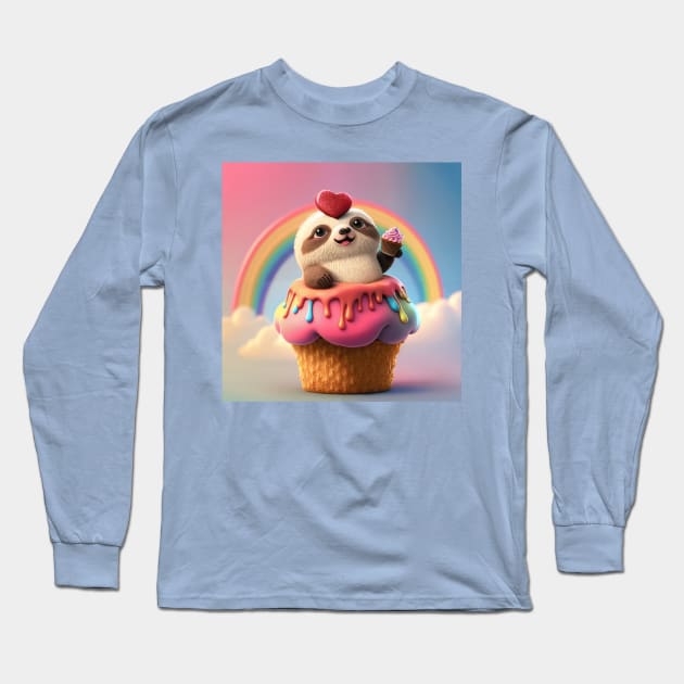 Awww. Cute Furry Baby on a Cupcake with a Heart Long Sleeve T-Shirt by akastardust